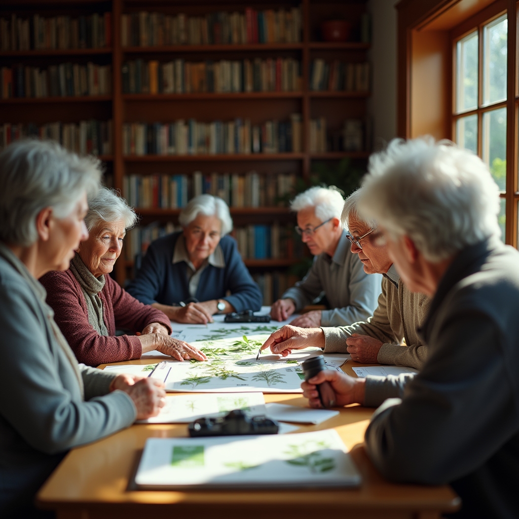 Aula con neo-pensionati durante una lezione teorica sul riconoscimento della flora