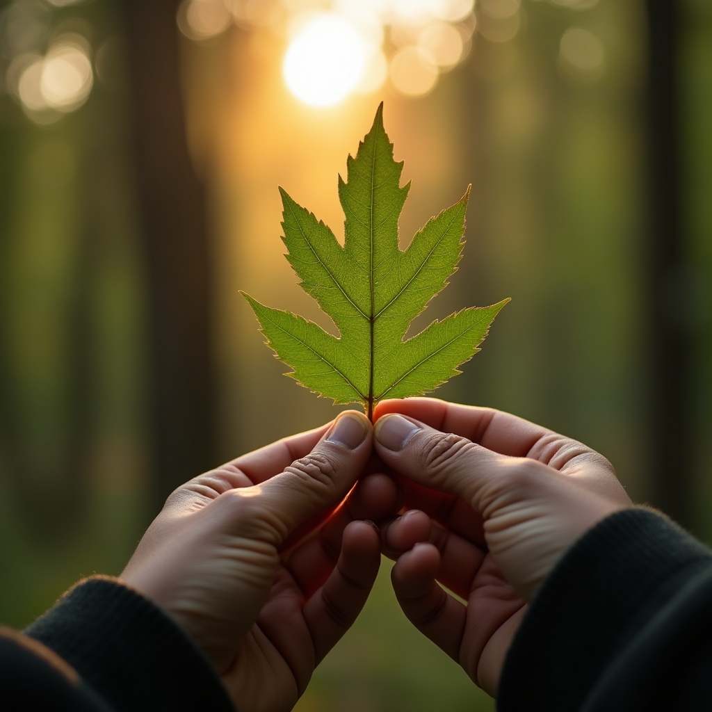 Mani di un partecipante anziano che osservano da vicino una foglia durante l'attività di riconoscimento botanico